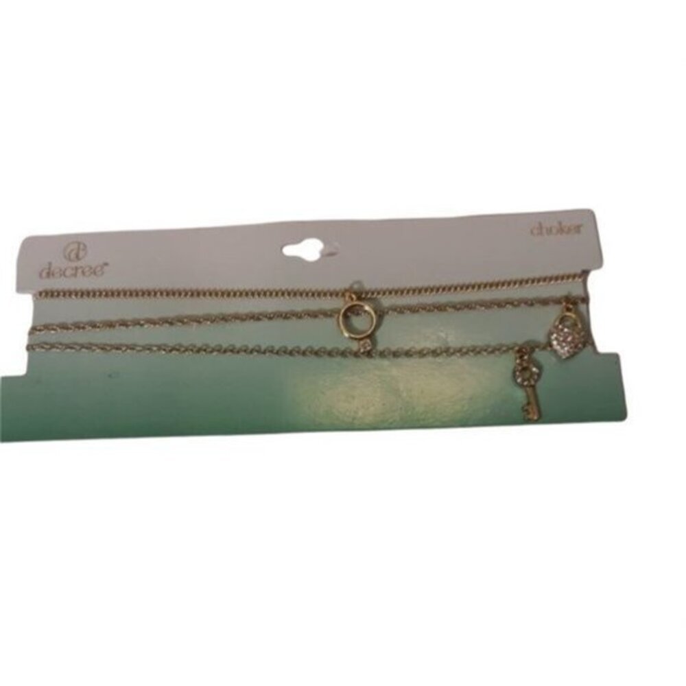 Decree‎ Choker Necklace Women OS Gold Tone Layered Charms Lock Key Circle
